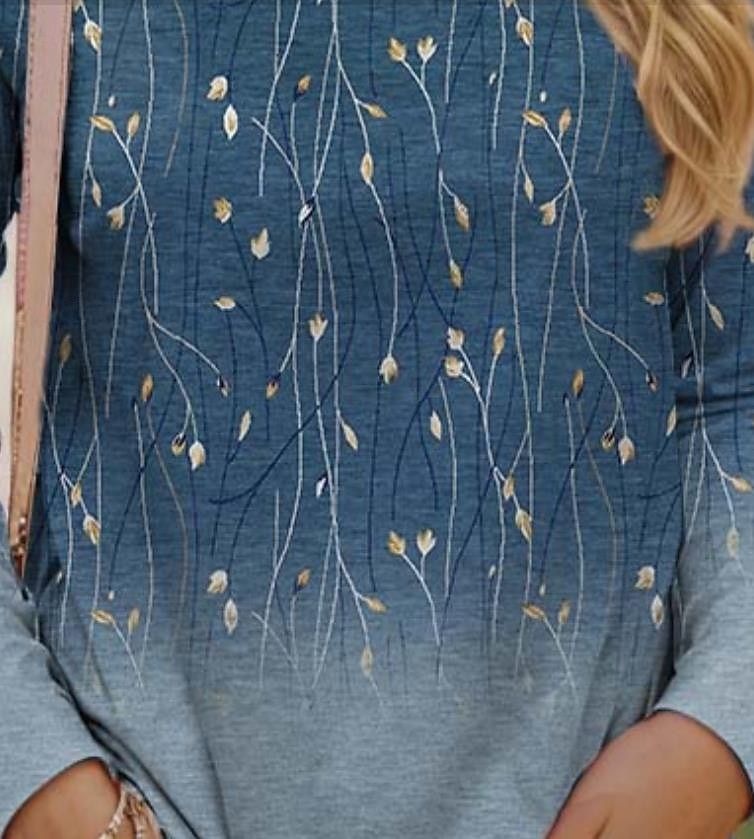 Pentru femei Tricou Floral Plante Casual Manșon Lung Stil Nautic Topuri obișnuite Zilnic Imprimeu Bleumarin Albastru piscină Trifoi Kaki Primăvară Toamnă 2025 - $22.99 –P3