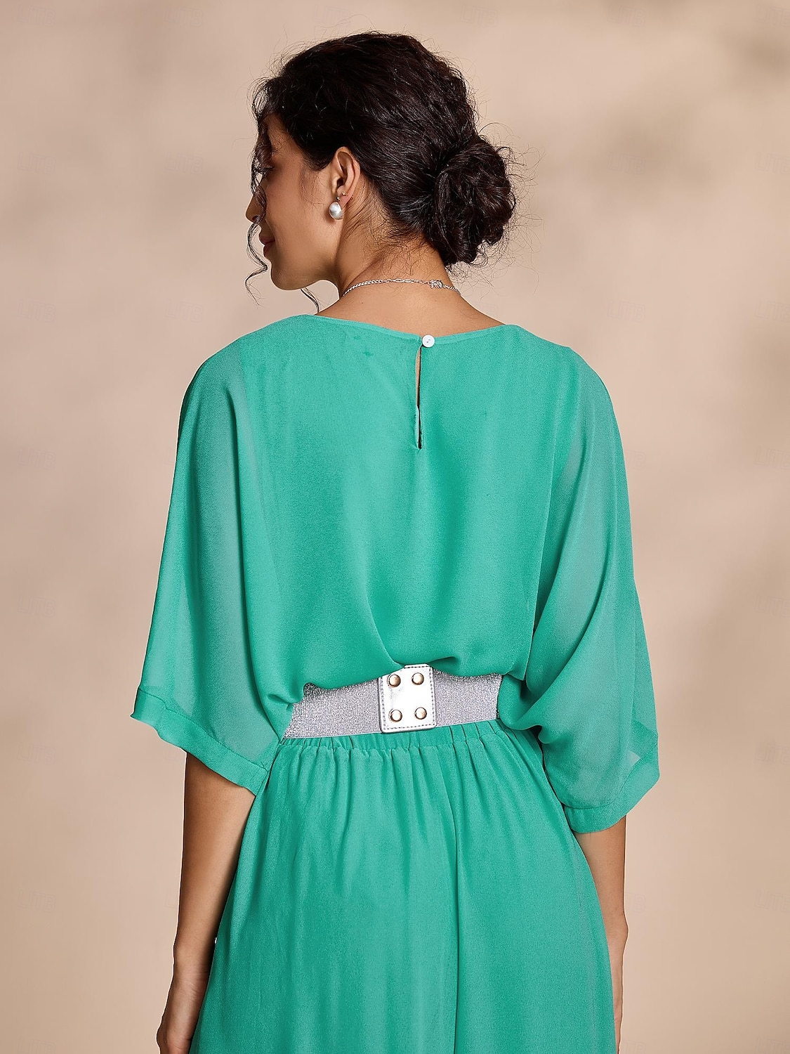 camicetta girocollo casual in chiffon con maniche magiare (cintura non inclusa) del 2025 a $54.99 –P3