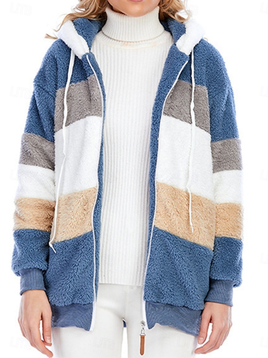 Damen Fleecejacke Teddy-Mantel Hoodie Jacke warm halten Atmungsaktiv Zip Tasche Innenfutter aus Fleece Brautkleider schlicht Streetstyle Farbblock Urlaub Strasse Freizeitskleidung Ausgehen 2025 - $39.99 –P2