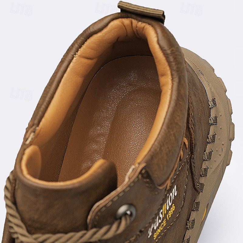 Men's Brown Faux Leather Outdoor Hiking Boots with Handcrafted Stitching, Lace-Up Design, and Non-Slip Sole - Durable and Comfortable Adventure Footwear 2025 - $64.99 –P5