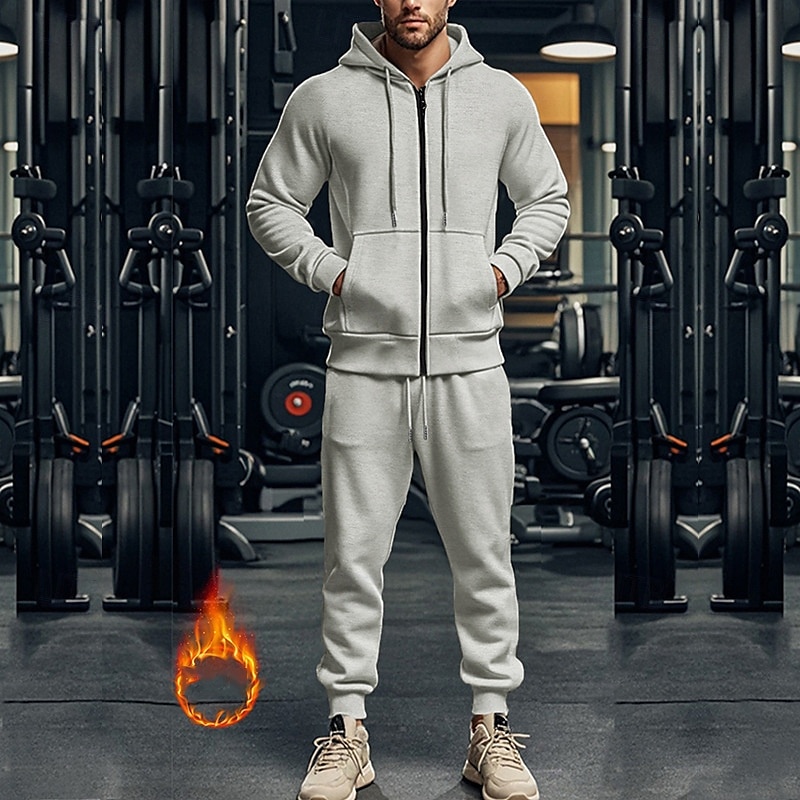 Per uomo Felpa con cappuccio Tuta Da Ginnastica Felpa con cappuccio a zip intera Tuta da ginnastica Nero Blu marino Cachi Grigio Con cappuccio Liscio Tasche A cordoncino 2 pezzi Sportivo Giornaliero del 2025 a $51.99 –P1