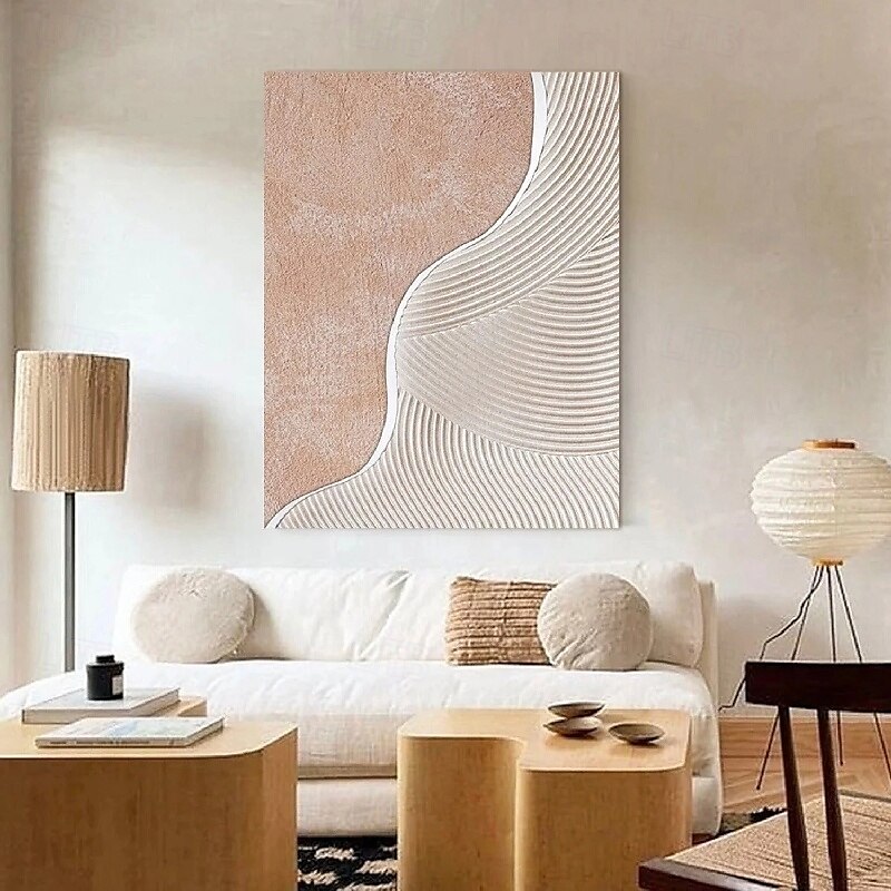 handgemachtes 3D-Ölgemälde mit rosa Welle auf Leinwand, groß, handgemalt, abstrakt, strukturiert, Palettenmesser, Boho-Ölgemälde, Wandkunst, individuelles zeitgenössisches minimalistisches Kunstwerk 2025 - $116.99 –P3
