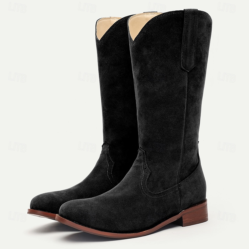 pánské hnědé semišové westernové kovbojské boty se stahovacími poutky a klasickým prošíváním - boty do půli lýtek ve vintage stylu 2025 - $54.99 –P7