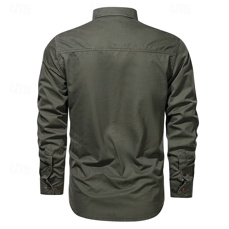 Voor heren Overhemd Werkkleding shirts Werkhemden Overhemd met knopen Cargoshirt Zwart khaki Leger Groen Donkerblauw Beige Lange mouw Effen Revers Vakantie Feestdagen Voorvak Kleding Modieus Casual 2025 - $26.99 –P7