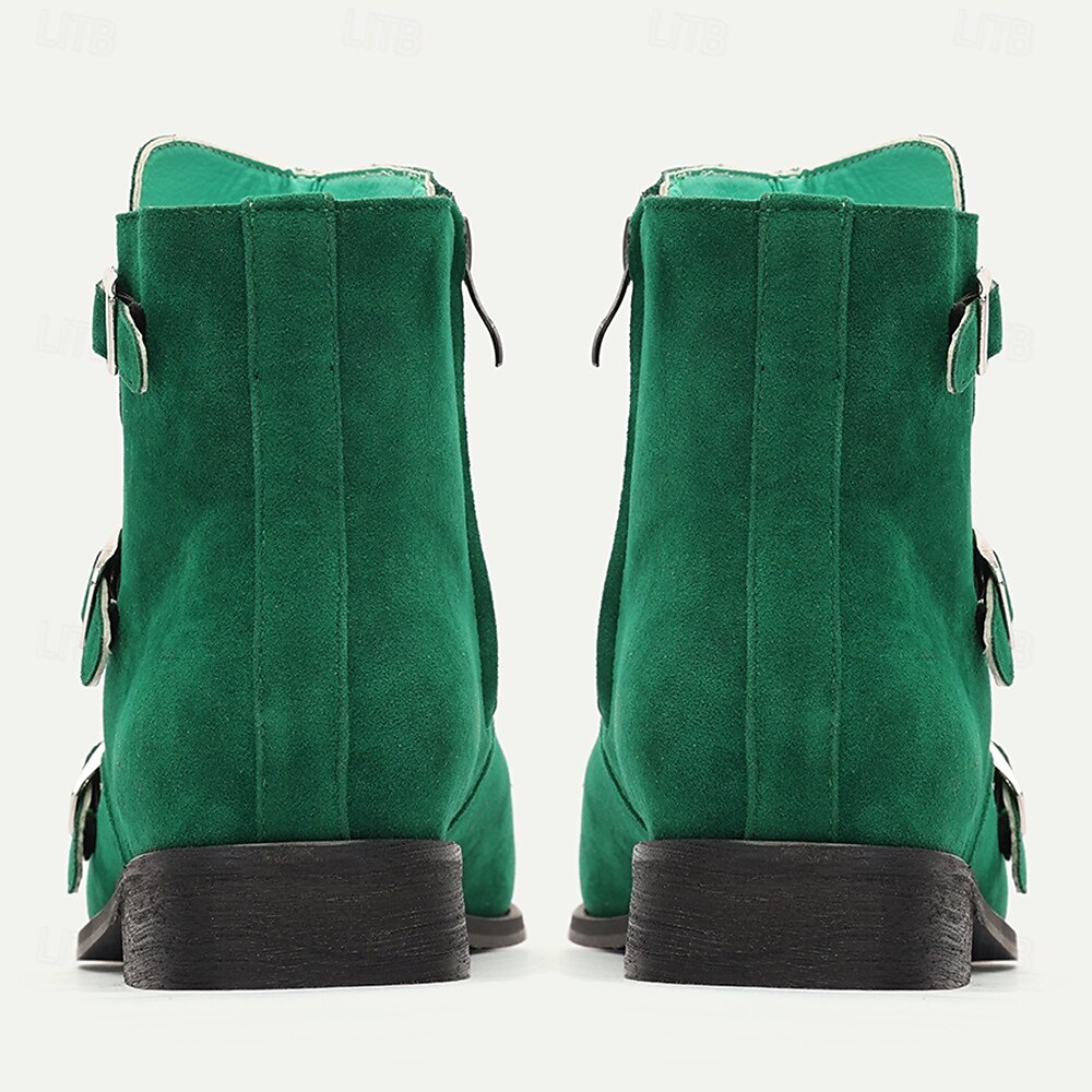 Men's Green Suede Buckle Ankle Boots - Stylish Vintage Design for Casual and Formal Wear 2025 - $79.99 –P3