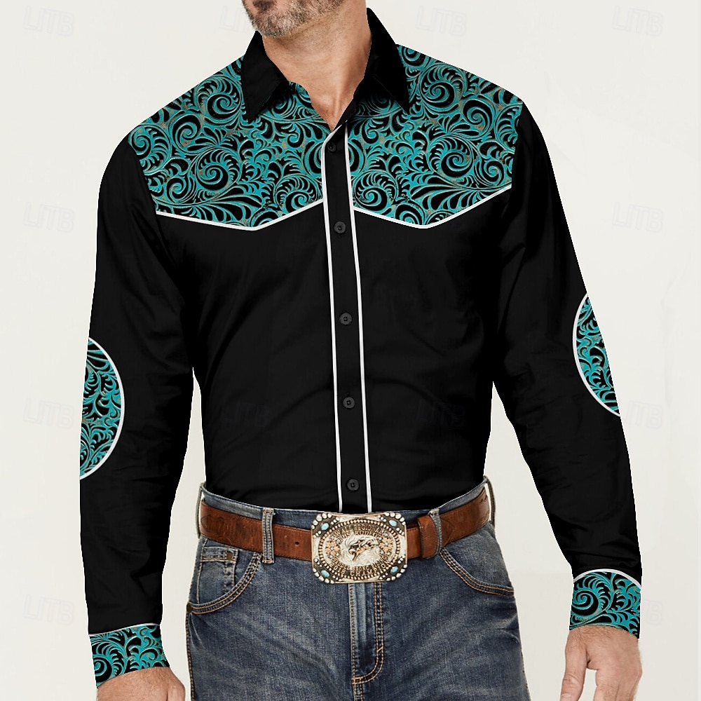Men's Cowboy Western Shirt Button Up Shirt Cowboy Shirt Long Sleeve Vintage Western Style Formal Daily Holiday Fall Winter Spring & Summer Turndown Collared Shirts Button Up 3D Print Black Brown 2025 - $28.99 –P2