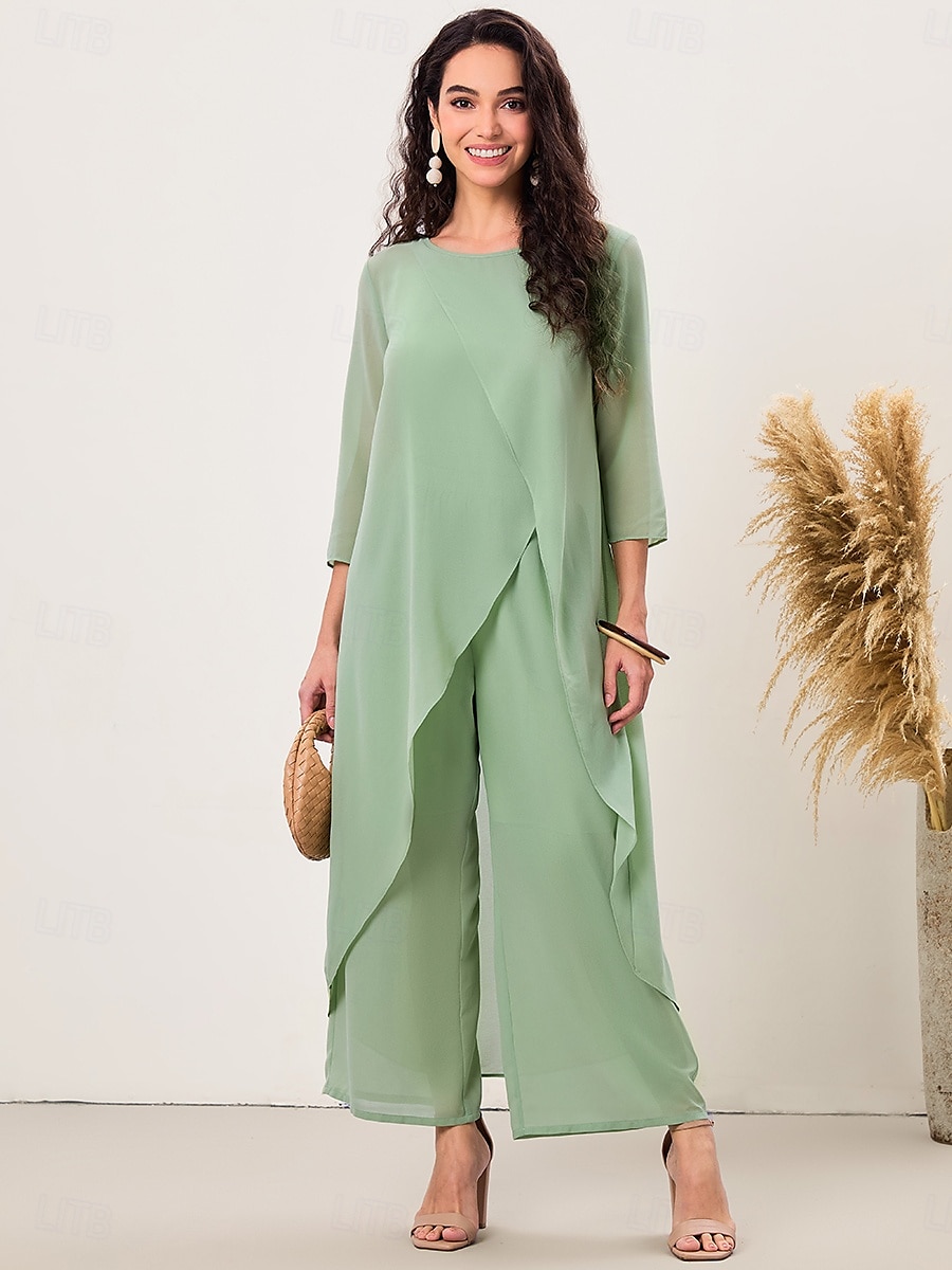 Women's Elegant Stylish Work Slim Solid Color Plain 3/4 Length Sleeve Crew Neck Sage Green Summer Spring Fall 2025 - $56.99 –P3