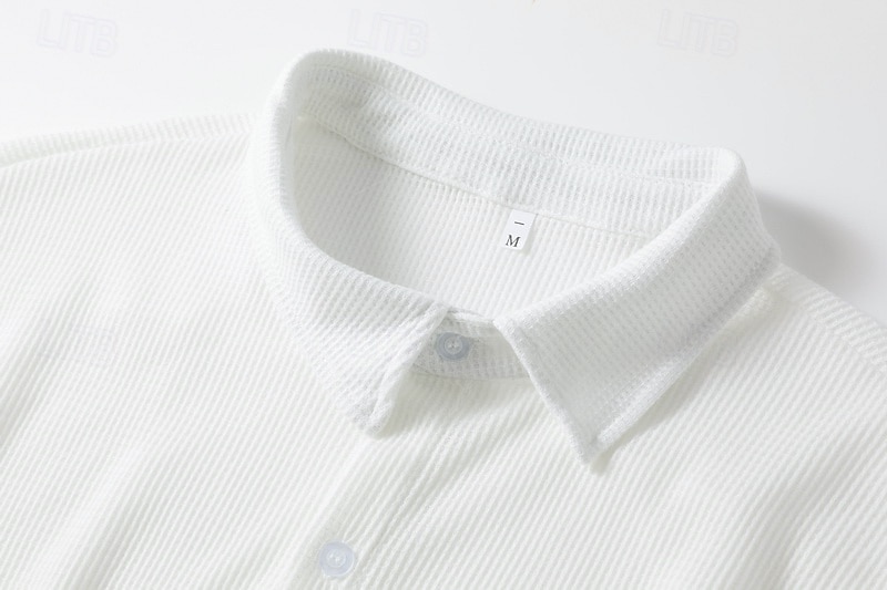 Camisa de punto de gofre para hombre, camisa abotonada, camisa informal, camisa de verano, camisa de playa lisa, blanca, verde claro, rosa, albaricoque, gris, manga corta, ropa de fiesta, ropa de moda, casual 2025 - $23.99 –P4