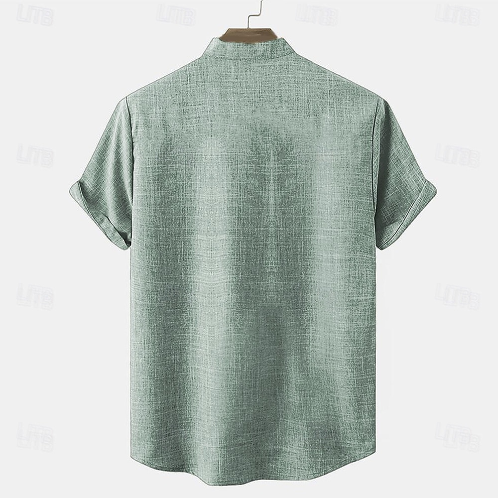 Per uomo camicia di lino Camicia Henley camicie retrò Camicia d'epoca Camicia etnica Etnico Da mare Da giorno Verde Cachi Manica corta Alla coreana Estate Primavera Abbigliamento Bottoni del 2026 a $29.99 –P6