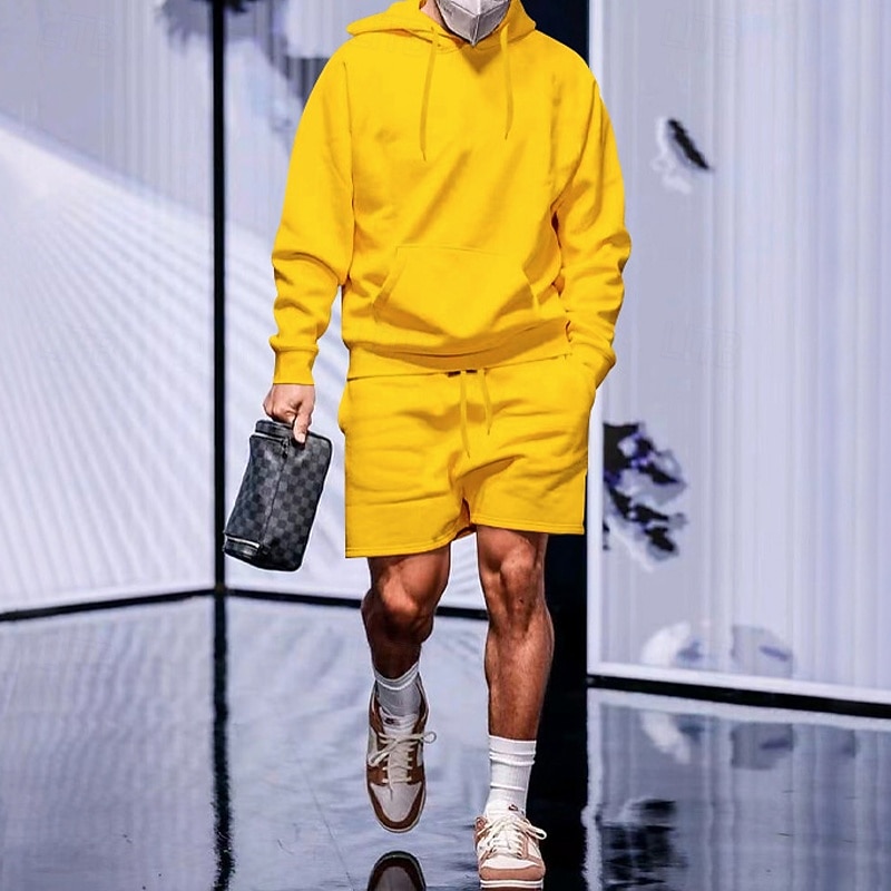 Ανδρικά Φούτερ με Κουκούλα Φόρμα Φούτερ Μαύρο Λευκό Κίτρινο Καμηλό Σκούρο γκρι Με Κουκούλα Σκέτο Κορδόνι 2 τεμάχια Μπροστινή τσέπη Αθλήματα & Ύπαιθρος Καθημερινά Αργίες Πολυεστέρας Κομψό στυλ street 2026 - $30.99 –P4