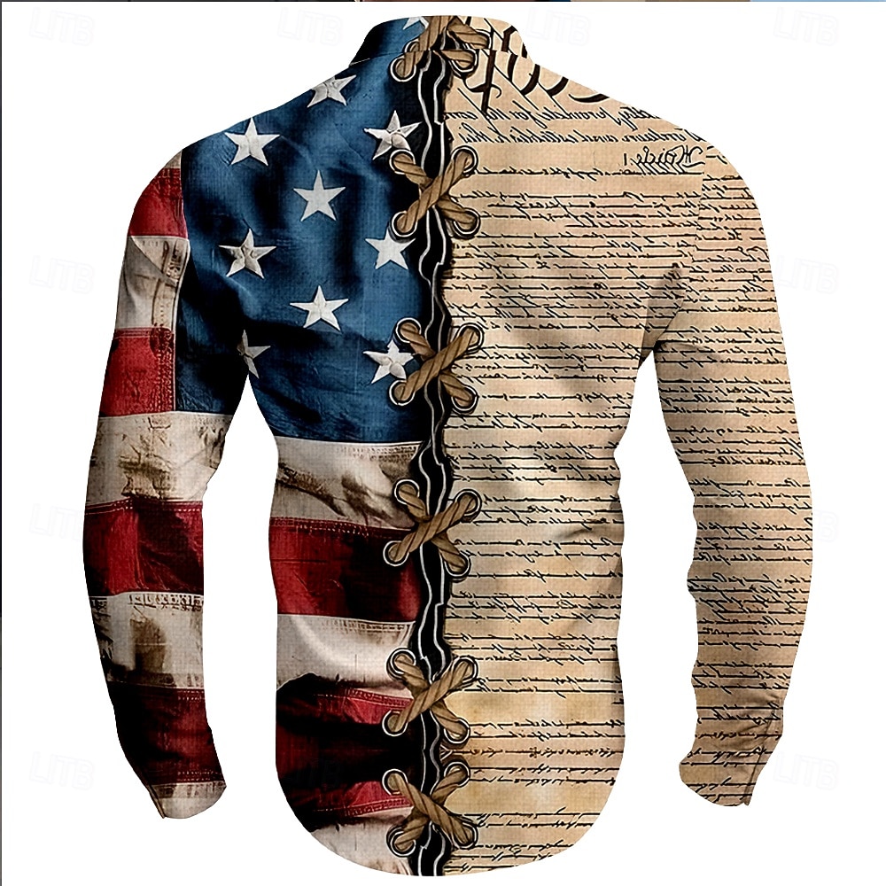 Amerikanischer Unabhängigkeitstag Herren Amerikanische Flagge Patriotisches Knopfleiste Shirt Langarm Freizeit Urlaub Alltag Sommer Frühling  Herbst Großvater Kragen Bandkragen 3D Druck Braun 2026 - $26.99 –P2
