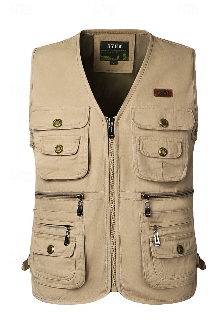 Men's Fishing Vest Hiking Vest / Gilet Sleeveless Outerwear Jacket Travel Cargo Safari Vest Top Outdoor Windproof Multi-Pockets Quick Dry Lightweight Fall Spring Cotton Army Green Khaki Hunting 2025 - $36.99 –P5