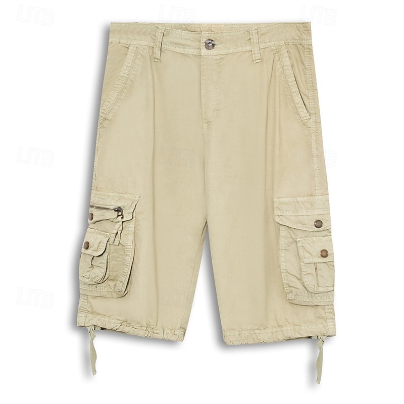 Men's Cargo Shorts Bermuda shorts Work Shorts Hiking Shorts Leg Drawstring Multi Pocket 6 Pocket Plain Knee Length Sports Outdoor Going out Streetwear Classic Black Red 2025 - $36.99 –P1