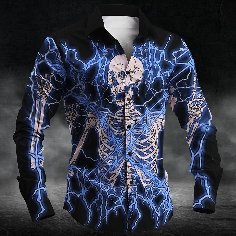 Halloween Totenkopf Motiv Grusel Herren Knopfhemd Langarm Partyabend Täglich Herbst Winter Frühling Sommer Hemdkragen 3D-Druck Dünn Rote Blau Purpur Grün Polyester 2025 - $26.99 –P4