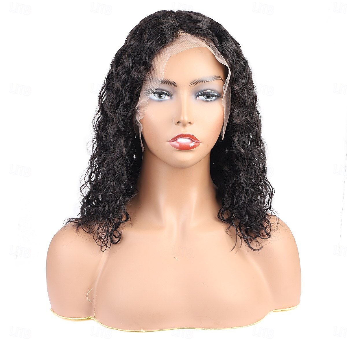 parrucca corta in pizzo bobo con capelli umani 13*4, onda d'acqua, densità 150% del 2025 a $180.99 –P1