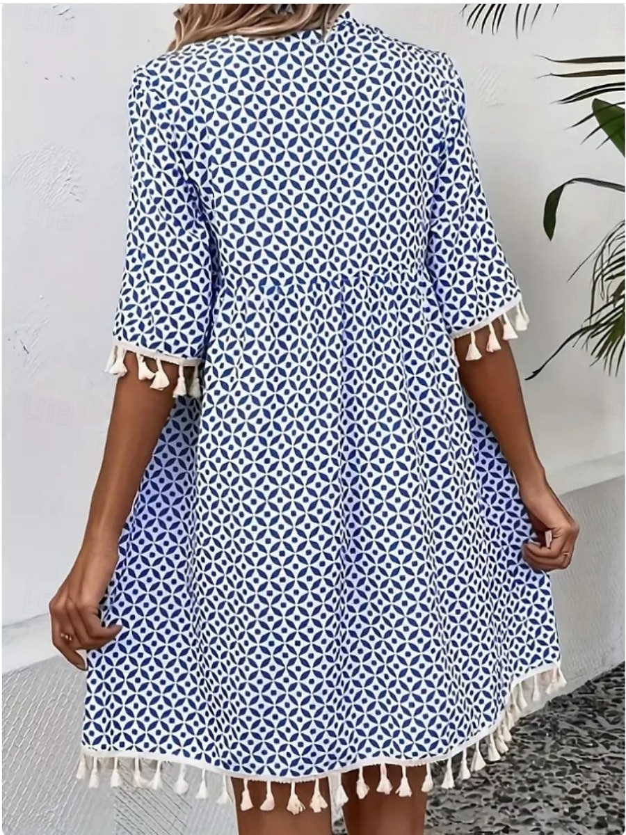 Naisten Boho-mekko Rantamekko Rantavaatteet Pitkä mekko Maxi mekko Tupsu Painettu Muoti Vapaa-aika Geometrinen V kaula-aukko Puolihiha Normaali istuvuus Päivittäin Loma Sininen Mintun vihreä 2023 2025 - $35.99 –P4