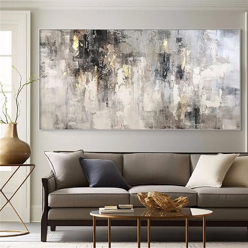 Ölgemälde handgemachtes Wabi-Sabi-Gemälde handgemalt großes beiges Kunstwerk 3D minimalistisches Gemälde auf Leinwand handgemaltes 3D-Textur-Gemälde mit Goldfolie Wandkunst neutrales beiges 2025 - $85.99 –P1