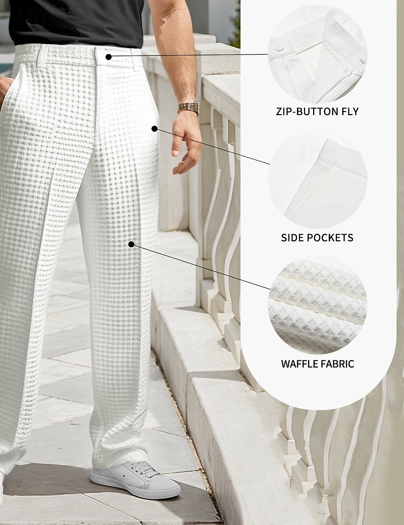 Homme Pantalons Dress Pants works Slacks Pantalons de Costume Pantalon gaufré Poche Avant Jambe Droite Uni Confort Longueur complète Affaires Quotidien Fête Mode Chic & Moderne Noir Blanche Élastique de 2026 ? $31.99 –P2