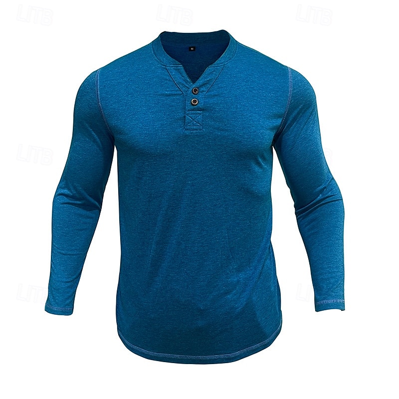 Herren T-Shirt mit Knöpfen T Shirt Henley Hemd T-Shirt Langarm Henley Frühling & Herbst Einfach Mode Designer Basic Urlaub Straße Ausgehen Meerblau Wein Blau Top T-Shirt für Herren 2025 - $26.99 –P8