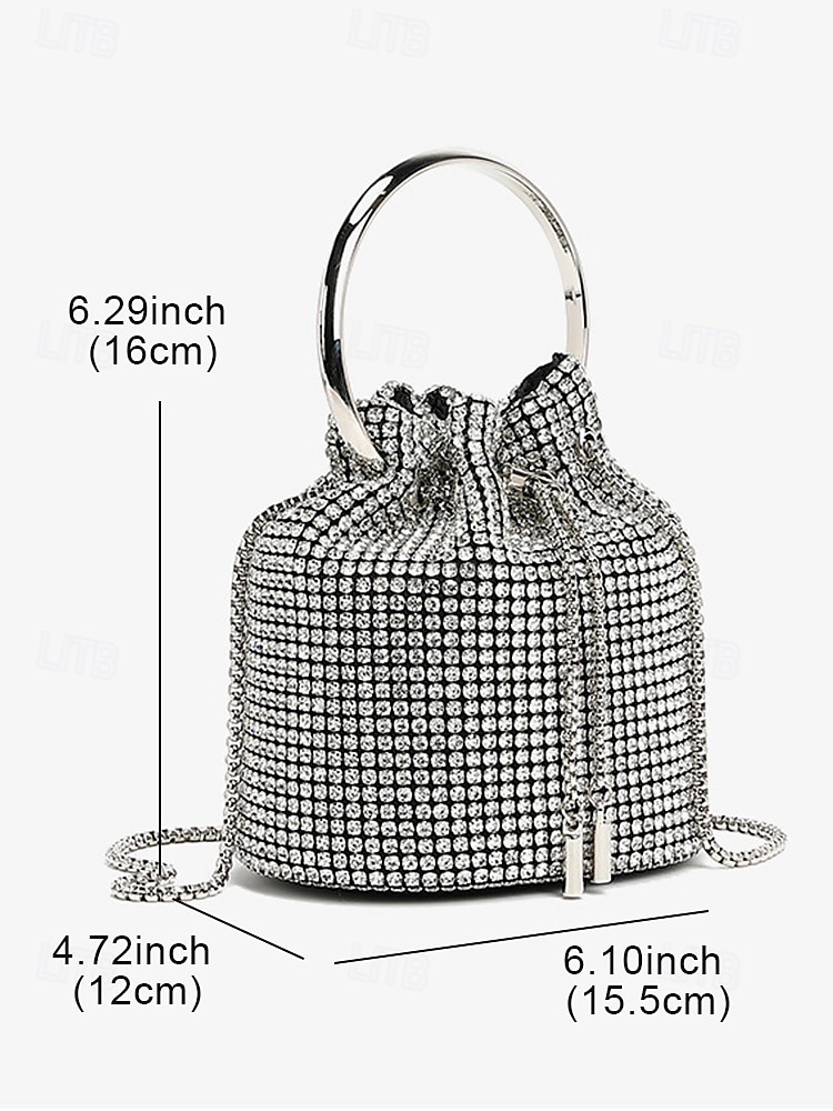 Women's Sparkling Silver Rhinestone Bucket Bag with Metal Ring Handle | Glamorous Accessory for Evening Parties and Special Occasions 2025 - $42.99 –P6