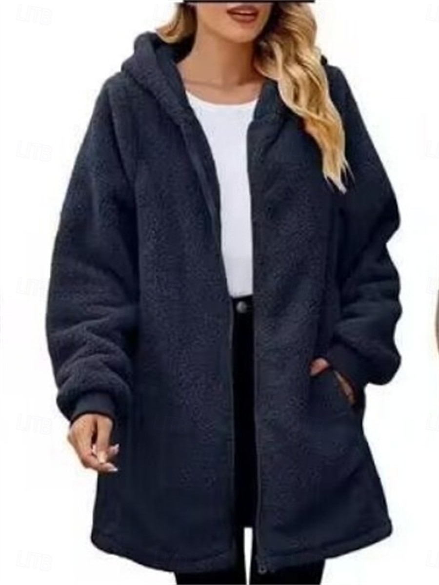 Mulheres Casaco de lã Casaco de pelúcia Casaco com capuz Manter Quente Respirável Zíper Bolsos Forrada com Fleece Casual Bloco de cor Férias Rua Roupa Diária Para Noite Zíper Longo Capuz Normal Manga de 2025 por $25.19 –P7