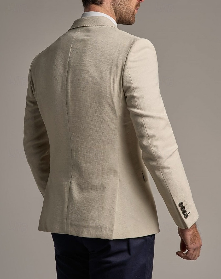 Blazer Masculino Bege Casual de Negócios Moda Preppy Jaqueta com Cor Sólida Ajuste Regular Poliéster de 2025 por $75.99 –P3