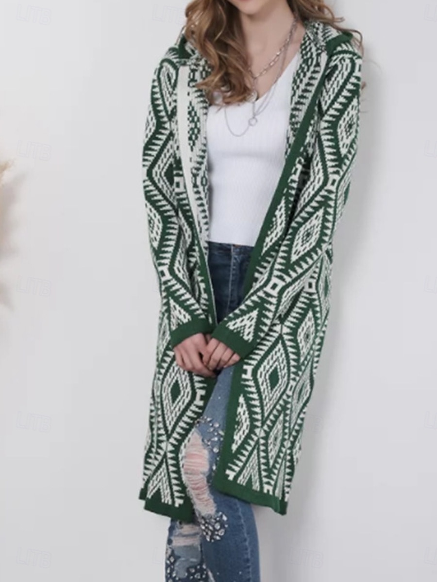 Mulheres Suéter com zíper Casaco de Suéter Suéter casual Casual Macia Geométrica Estampado Cashemere Gola Redonda Zíper Com Capuz Manga Longa Tops regulares Tricotar Ao ar livre Diário Final de semana de 2025 por $37.99 –P5