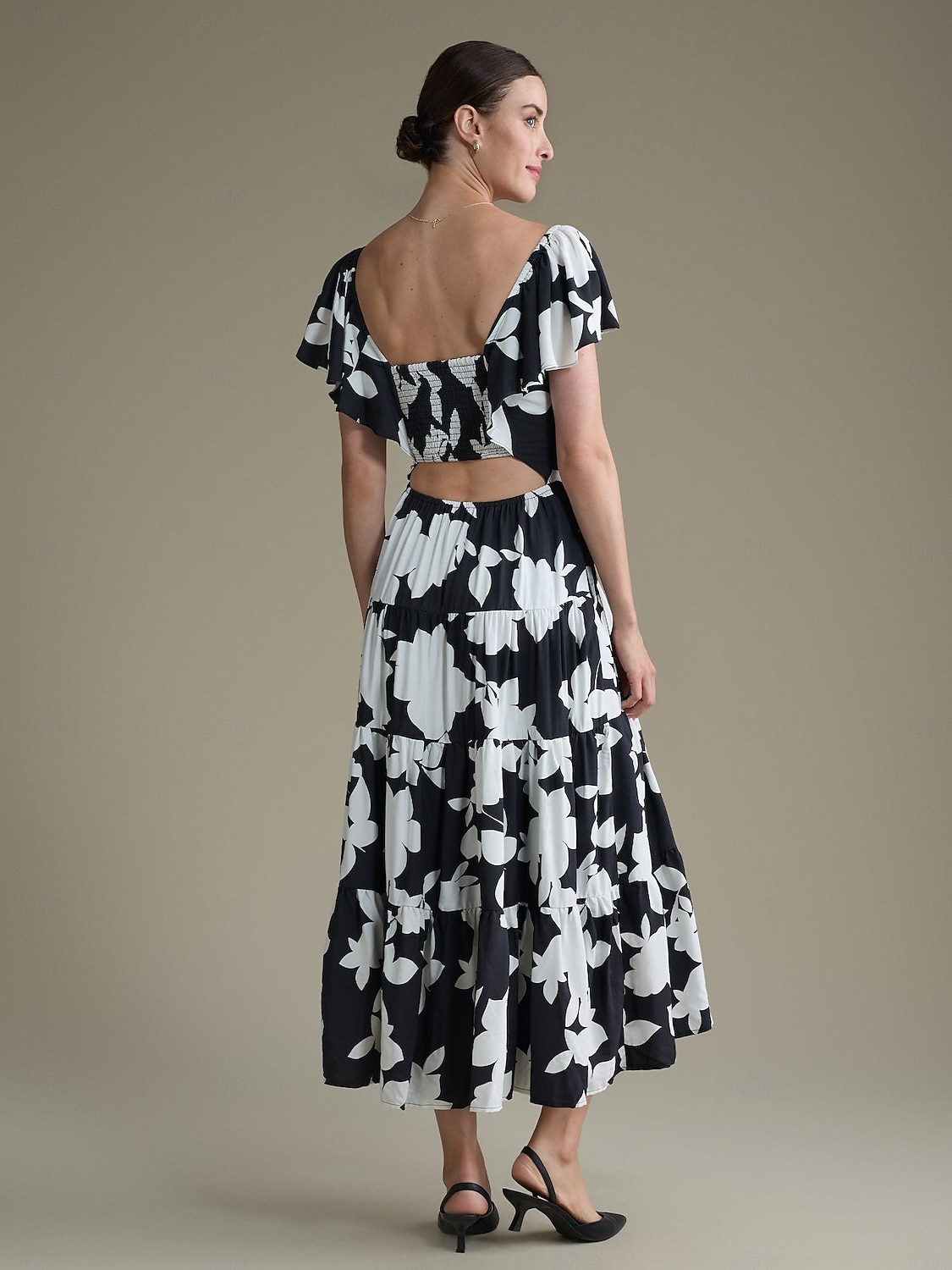 Geblümtes Kleid aus Tencel-Mischung mit elastischem Bund und V-Ausschnitt 2025 - $103.99 –P2