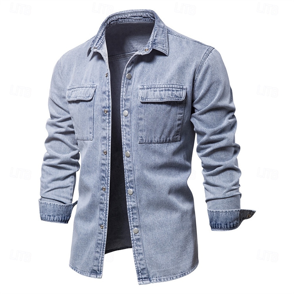 Man Casual / Dagelijks Denim Lente & Herfst Effen / effen kleur Casual Revers Normaal Zwart Licht Blauw Jacks 2025 - $41.99 –P2