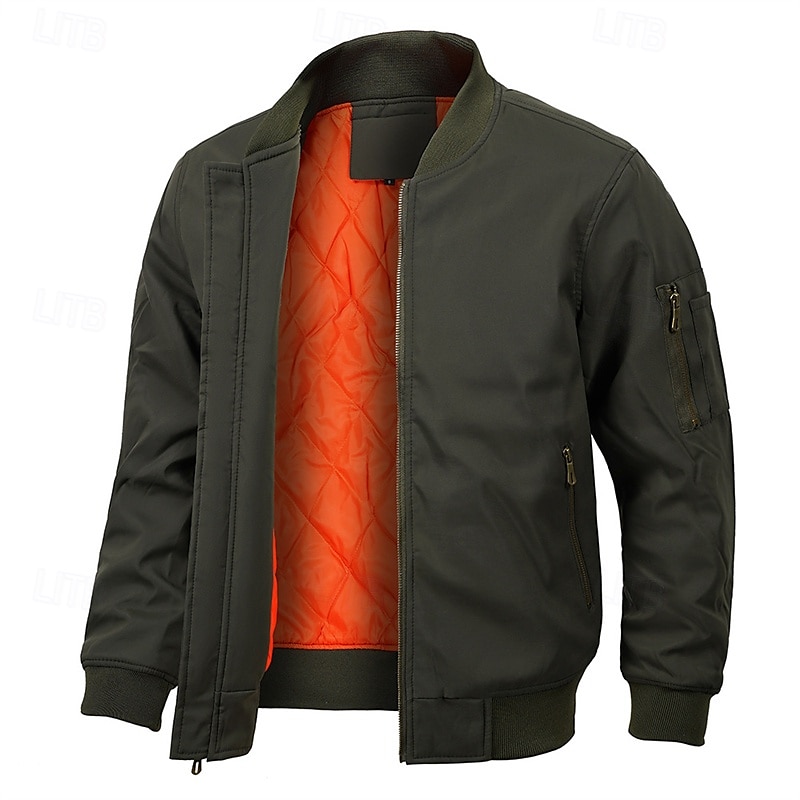 Homme Veste légère Bomber Coupe-vent Veste décontractée du quotidien Vacances Chaud Poche Automne hiver Plein Mode Classique Col Mao Normal Noir Vert Véronèse Bleu de minuit Gris Veste de 2025 ? $62.99 –P5
