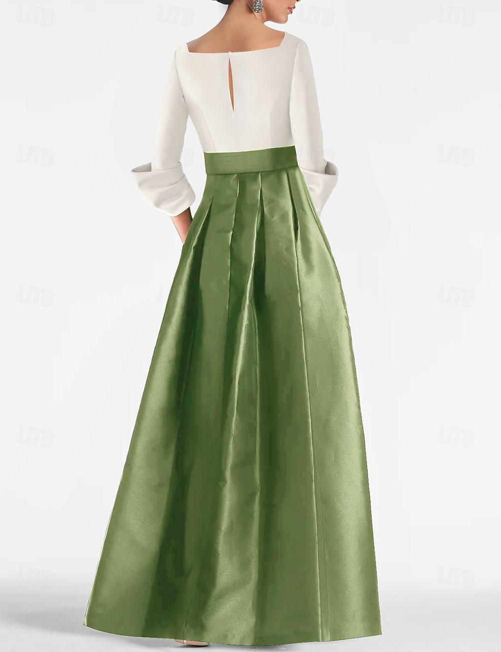 Robe de soirée A-Line élégante noire longueur sol manches 3/4 col en V avec poches satin avec fente de 2025 ? $189.99 –P2