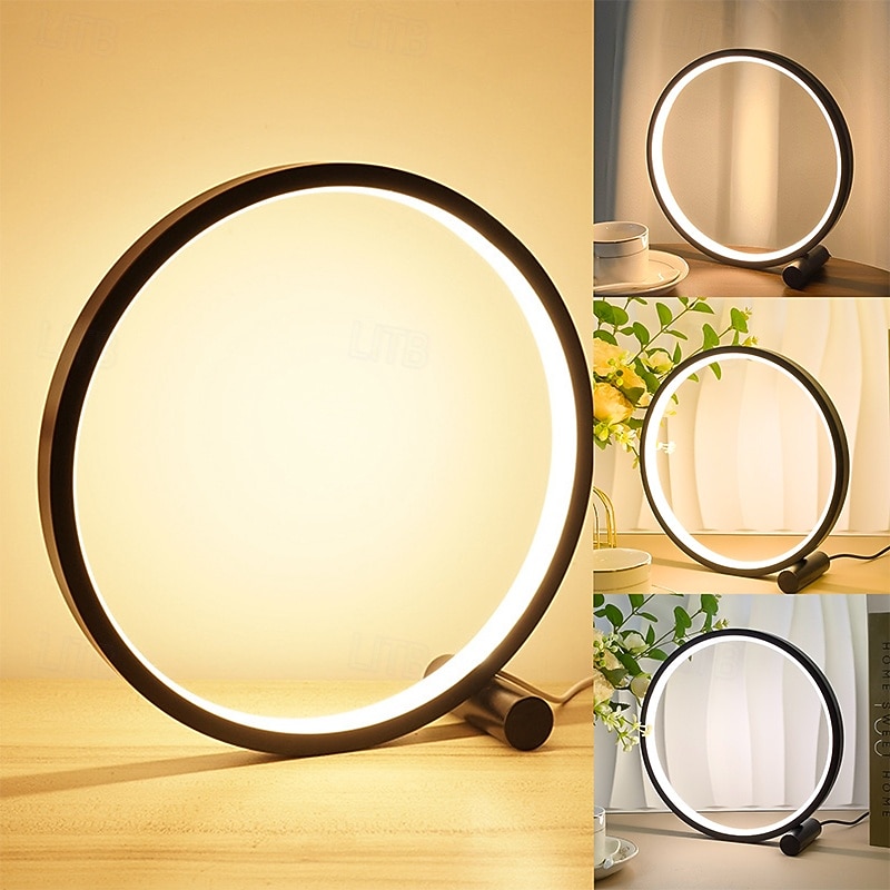 Lâmpada de mesa led com escurecimento de toque, lâmpada de mesa circular, sala de estar, lâmpada de cabeceira regulável, preto/branco, alimentada por usb, luz noturna redonda para iluminação de de 2025 por $48.99 –P2