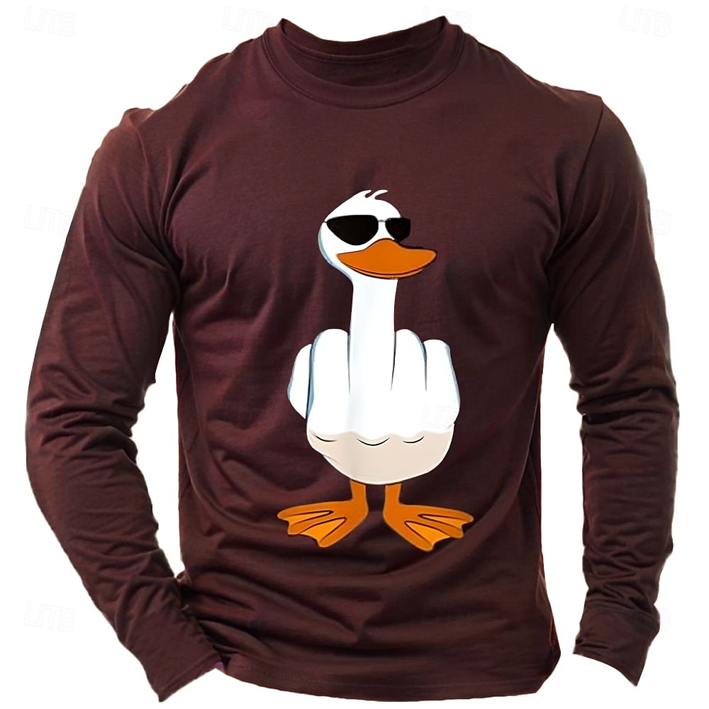 Herren Ente T Shirt Langarmshirt 100% Baumwolle Langarm Grafik Hemd Hellgrau meliert Schwarz Wein Bequemes T-Shirt Urlaub Straße Modedesigner-Kleidung 2025 - $15.99 –P4