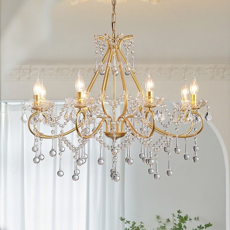 lampadario a led bianco caldo 6/8 luci 60cm/80cm lampadario di design unico in cristallo europeo di lusso francese retrò e12/e14 per camera da letto sala da pranzo 110-240v del 2025 a $515.99 –P3