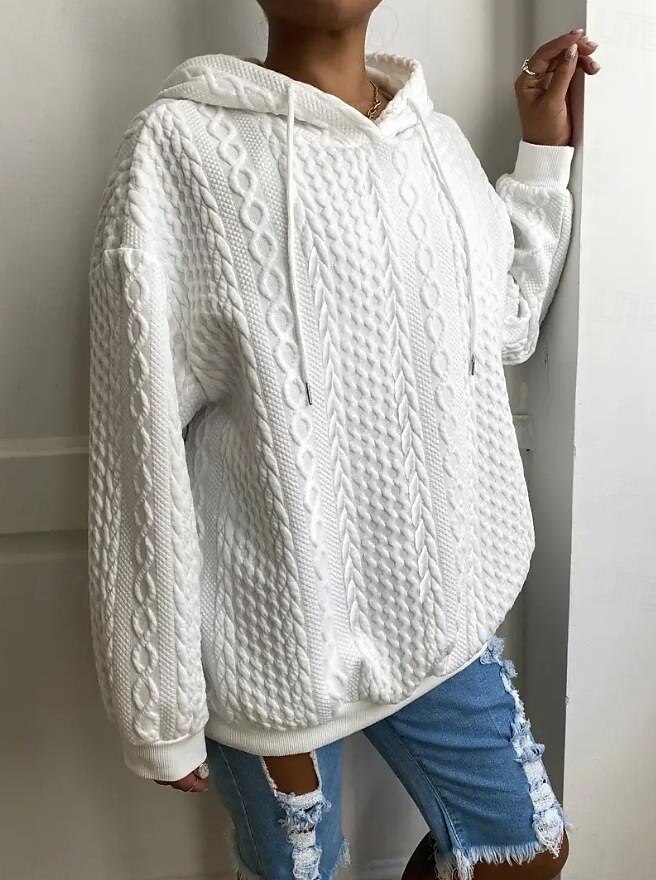 felpa con cappuccio da donna moda semplice lavoro quotidiano casual con cappuccio patchwork vestibilità ampia manica lunga nero bianco cachi grigio autunno inverno del 2025 a $38.99 –P4