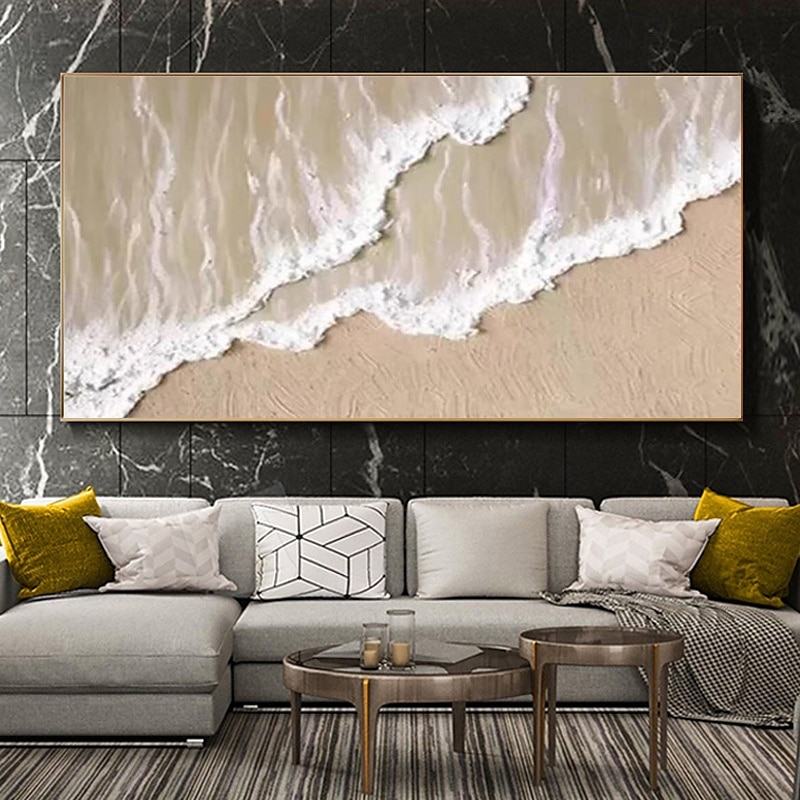 ręcznie robione fale oceanu grube obrazy olejne na płótnie obraz w odcieniach ziemi brązowy obraz teksturowana sztuka ścienna sztuka ścienna sofa bez ramki 2025 - $108.99 –P5