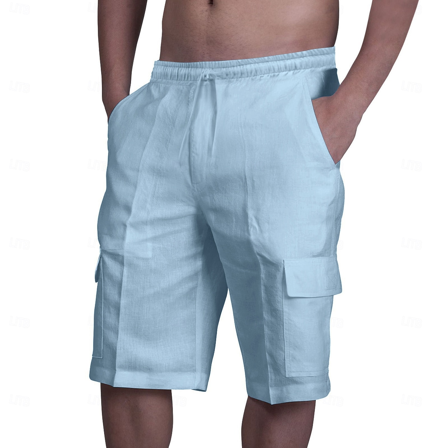 Men's Cargo Shorts Shorts Linen Shorts Summer Shorts Beach Shorts Drawstring Elastic Waist Multi Pocket Plain Knee Length Beach Hawaiian Casual Black White Inelastic 2025 - $22.99 –P6