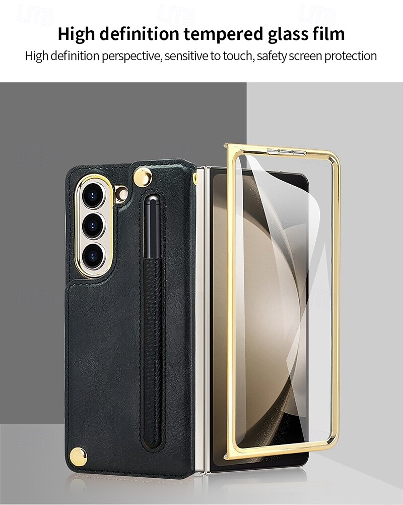телефон Кейс для Назначение SSamsung Galaxy Z-сгиб 6 Z Fold 5 Z Fold 4 Кейс на заднюю панель со стендом и протектор экрана с ремешком на запястье Ретро ТПУ Кожа PU 2025 - $27.99 –P8