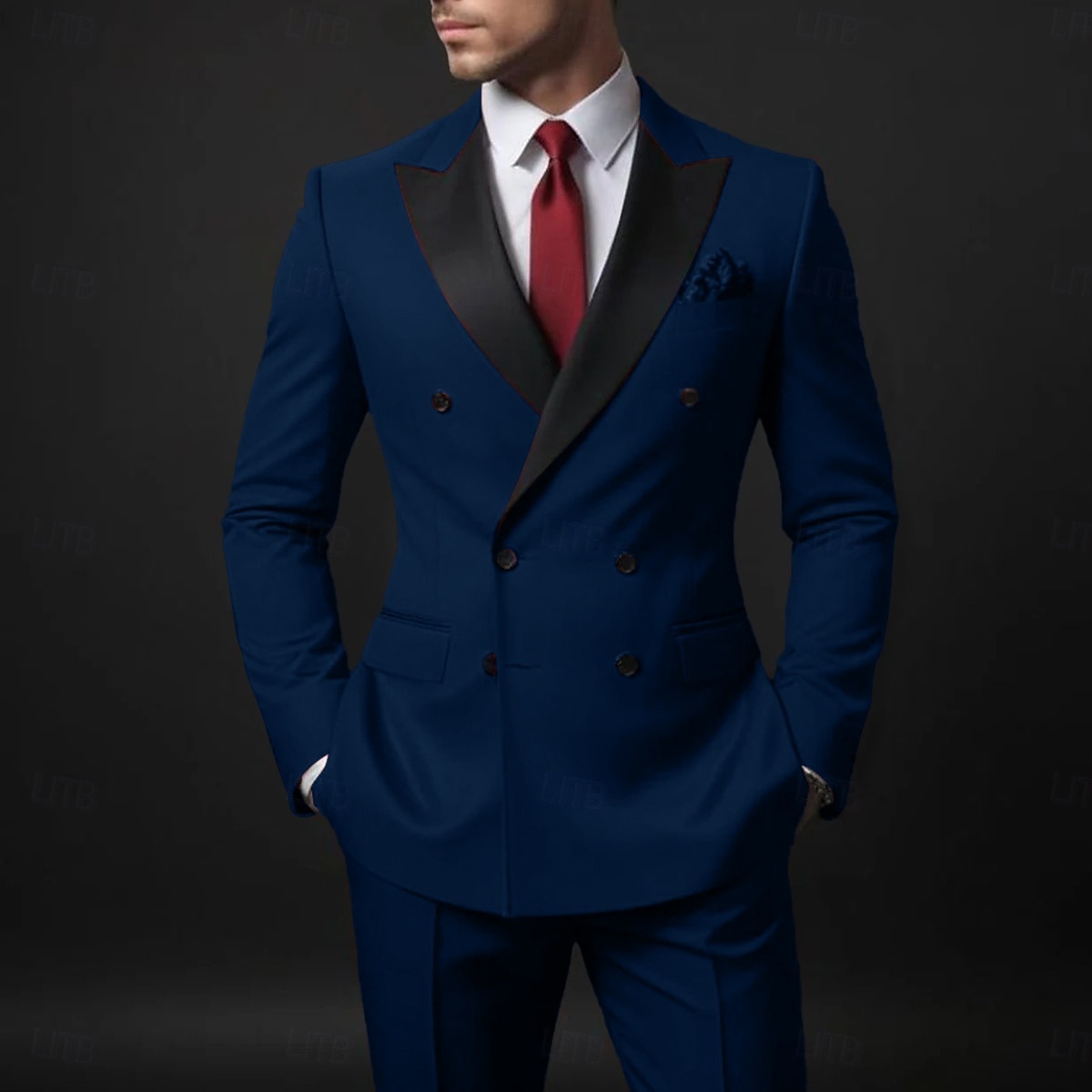 Men's Prom Party Tuxedos Suits Red Luxury Formal Spring, Fall, Winter, Summer Solid Colored Tailored Fit 2 Piece Double Breasted Six-buttons 2026 - $122.99 –P4