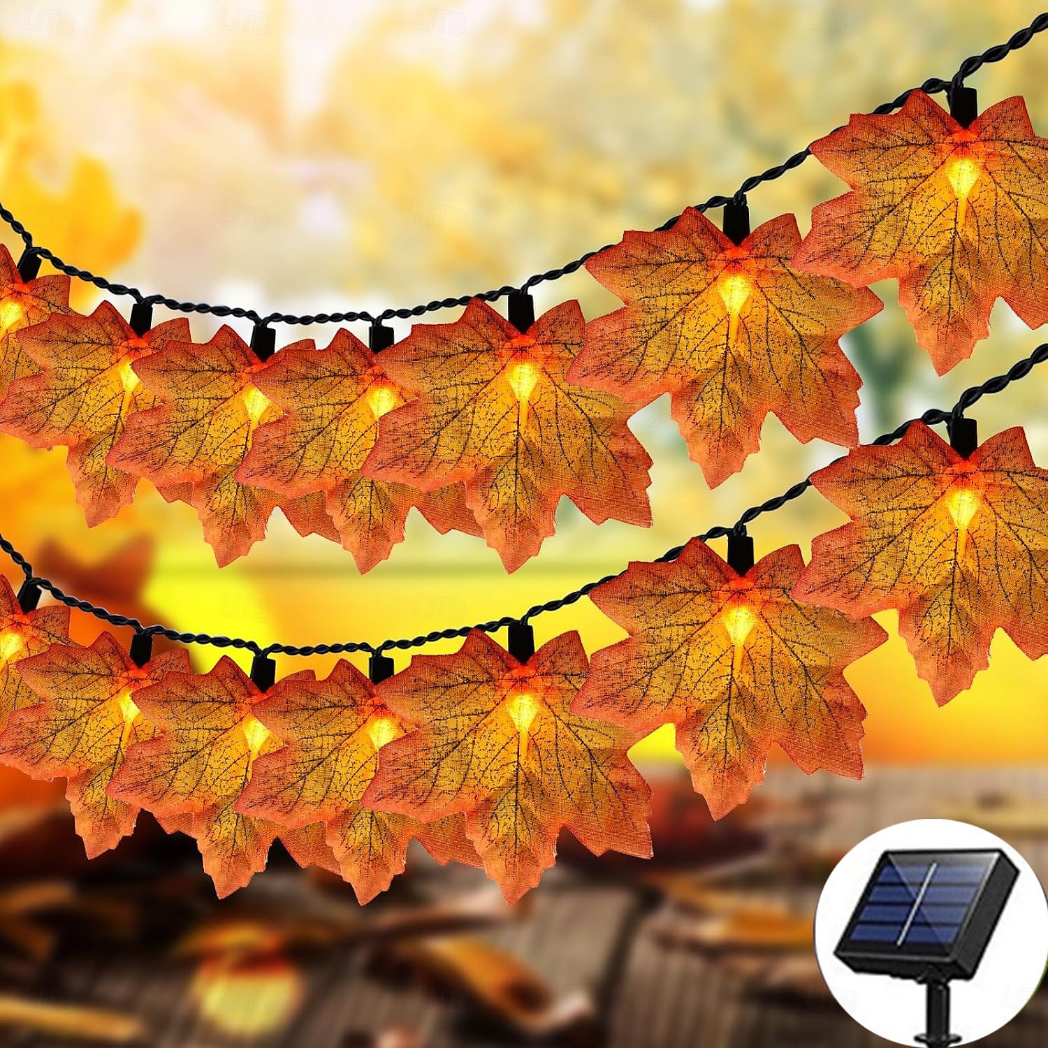 Ghirlandă artificială cu frunze de arțar cu energie solară 6,5 m 30 led-uri de Ziua Recunoștinței Halloween frunze de toamnă decorare în aer liber grădină interioară terasă șemineu pentru iluminat 2025 - $14.49 –P4