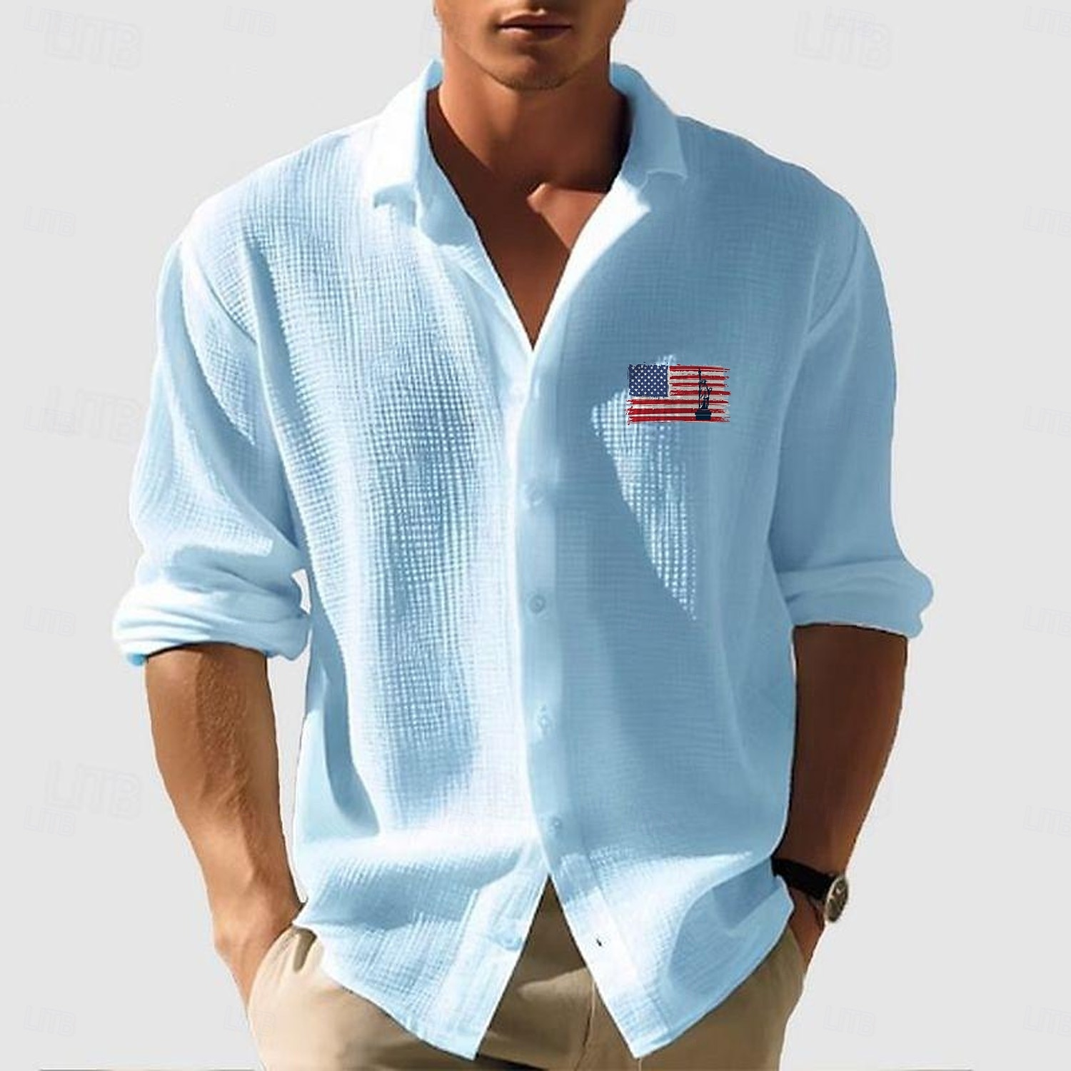 Per uomo Camicia a nido d'ape Camicia Estiva Camicia casual Camicia a maglia a nido d'ape Bianco Verde chiaro Rosa Grigio scuro Albicocca Manica Lunga Testurizzato Moda Bandiera Nazionale Collo del 2025 a $27.99 –P5