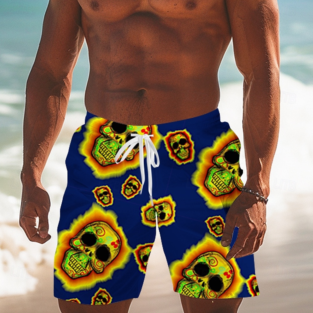 Férfi Koponya Úszónadrágok Deszkás short Strand rövidnadrág Közepes csípő Divat Utcai sikk Dizájn Hétköznapi Napi Szabadság Zseb Zsinór Rugalmas derék Tervező Ruházat 2025 - $17.99 –P3