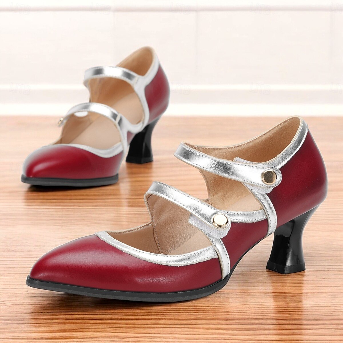 női vintage mary jane sarkú cipő - elegáns zöld és ezüst középsarkú ruhacipő dupla pánttal Oktoberfestre, bulikra és hivatalos eseményekre 2025 - $46.99 –P1