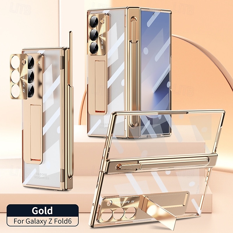 telefon Ügy Kompatibilitás Samsung Galaxy Z Hajtogatás 6 Z Fold 5 Z Fold 4 Z Fold 3 Fekete tok Állvánnyal és Képernyővédő Mágneses Retro Páncél PC Fém 2025 - $39.99 –P3