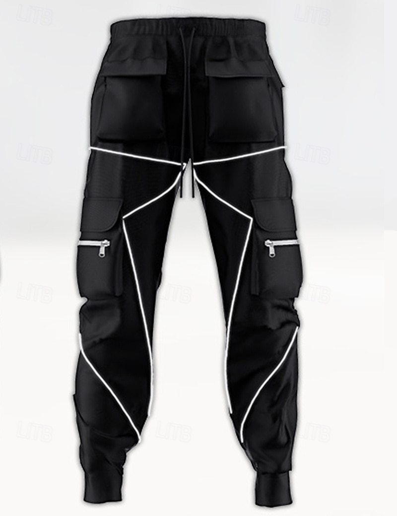Men's Cargo Pants Trousers Casual Pants Drawstring Multi Pocket Reflective Strip Plain Comfort Soft Full Length Outdoor Daily Going out Fashion Streetwear Black White Micro-elastic 2025 - $28.99 –P3