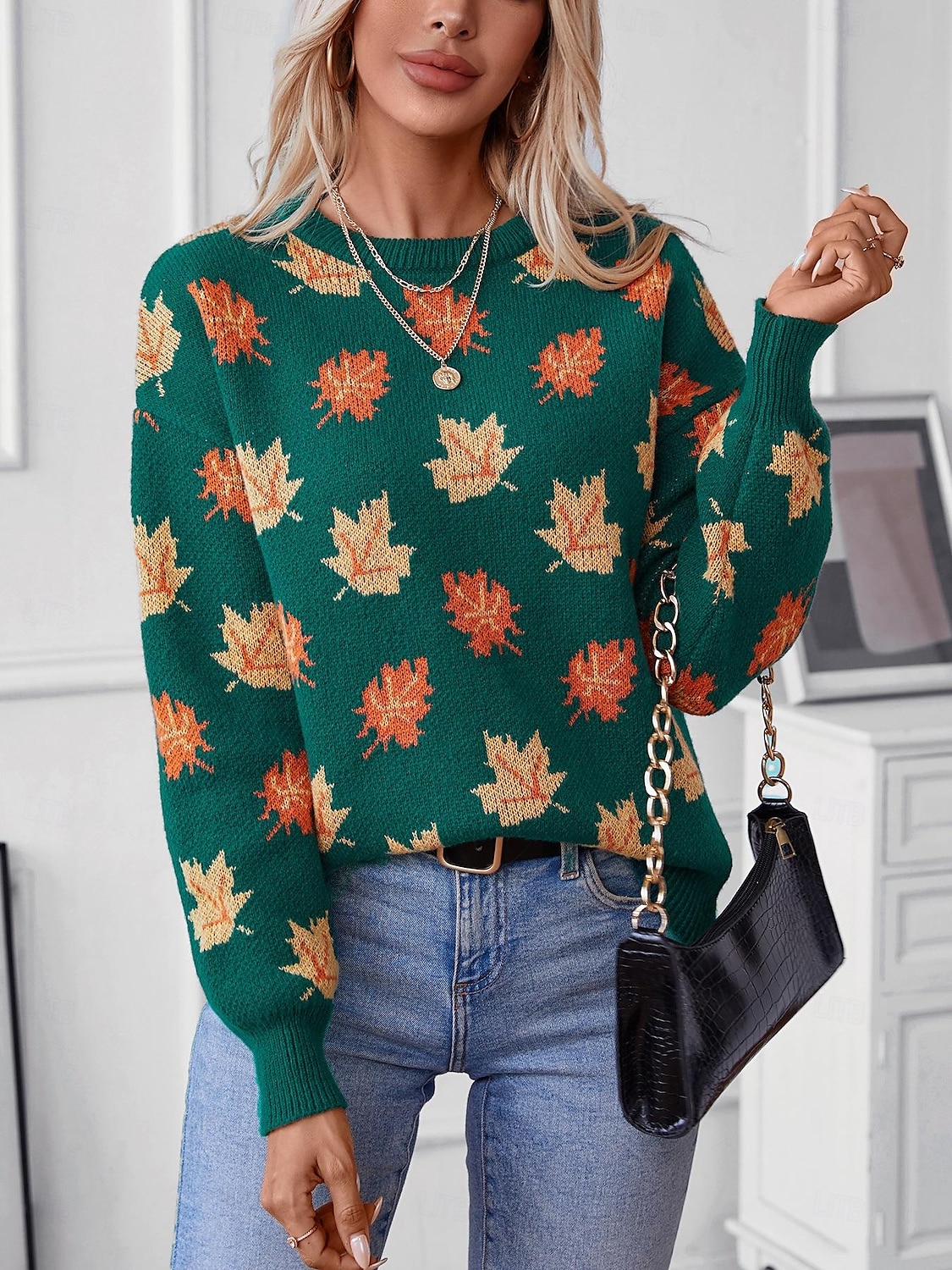 Femme Pull Chandail Décontractées Graphic Col Ras du Cou Imprimer manche longue Hauts réguliers Tricoter Fin de semaine Noir Vert Automne Hiver de 2025 ? $52.99 –P4
