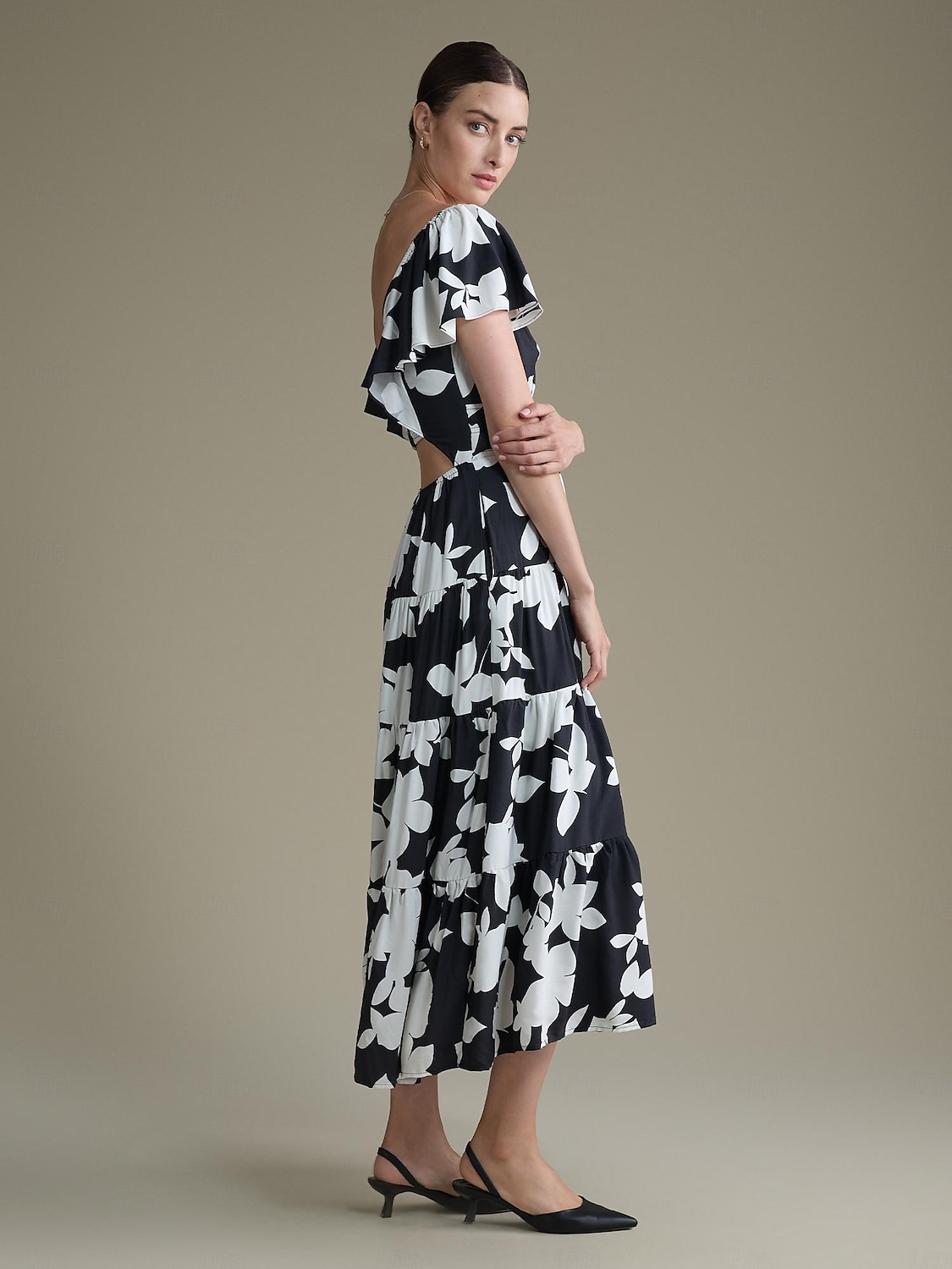 Geblümtes Kleid aus Tencel-Mischung mit elastischem Bund und V-Ausschnitt 2025 - $103.99 –P5