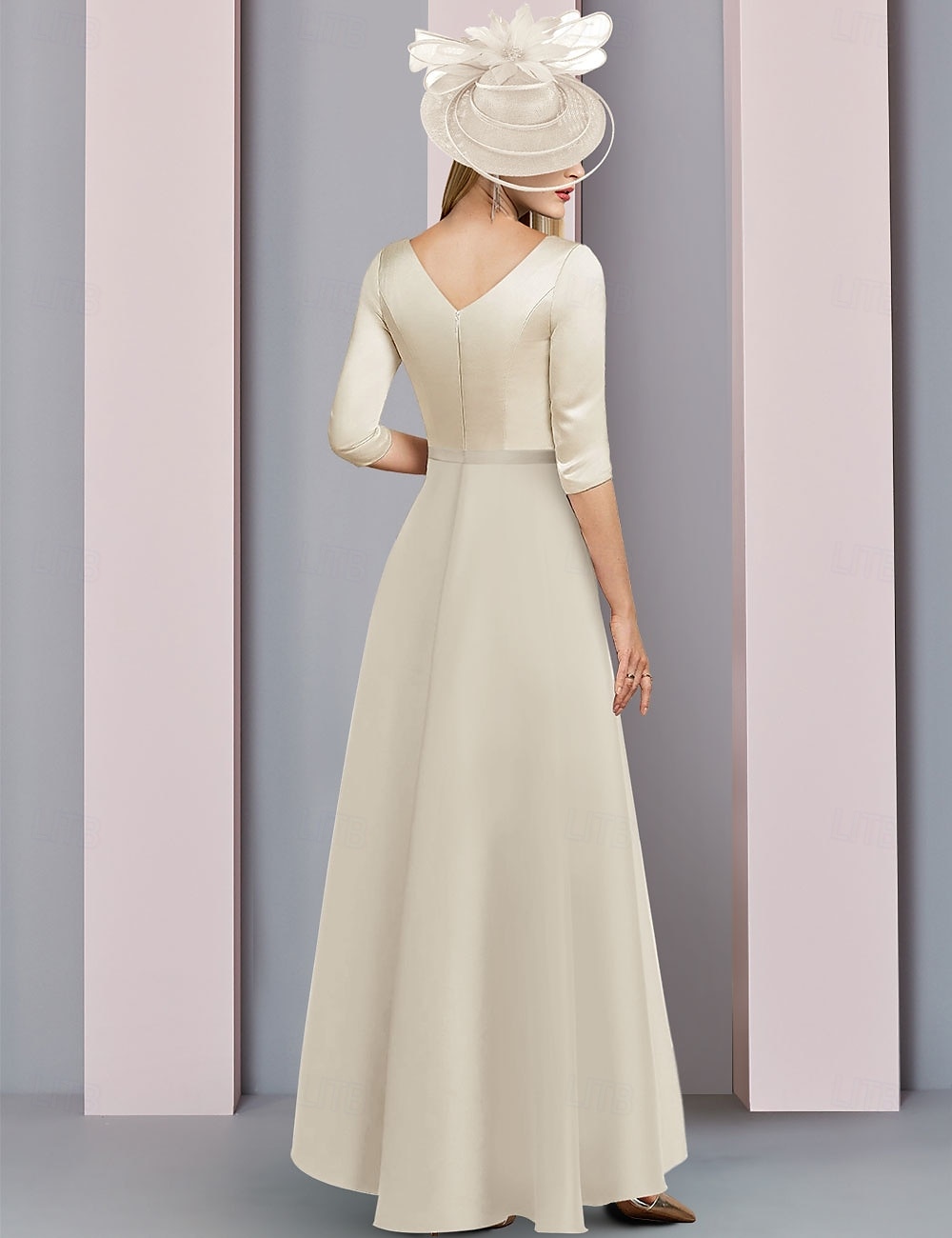 A-Line Mother of the Bride  Elegant Simple V Neck Floor Length Stretch Satin 3/4 Length Sleeve with Ruched 2025 free custom size 2025 - $157.99 –P2