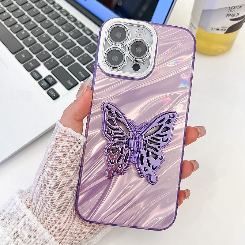 2025年 電話 ケース 用途 iPhone 16 Pro Max プラス iPhone 15 14 Pro Max Plus iPhone 13 Pro Max バックカバー スタンド付き カメラレンズプロテクター 耐衝撃 バタフライ 仕上げ PC コレクション – $13.99 –P7