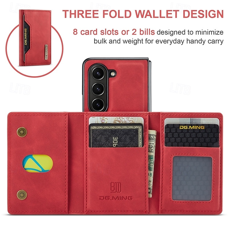 Phone Case For Samsung Galaxy Z Fold 7 Z Fold 6 Z Fold 5 Z Fold 4 Z Fold 3 Back Cover with Stand Holder Detachable Magnetic Retro TPU PC PU Leather 2026 - $21.99 –P11